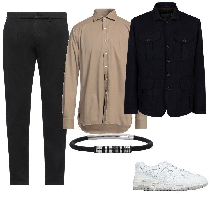 Outfit uomo - Stile business informale. Stile Business/Elegante per Ufficio. Abbinamento con camicie, pantaloni chino, sneakers, braccialetti, giacche.