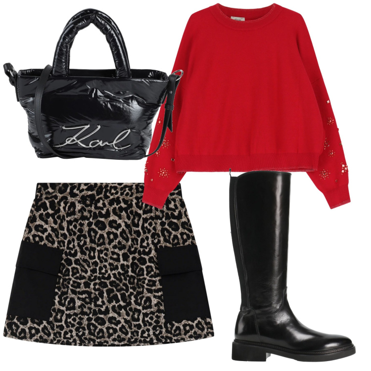 Outfit donna - Pochi pezzi. Stile Preppy per Scuola/Università. Abbinamento con borse a mano, stivali, minigonne, maglieria.