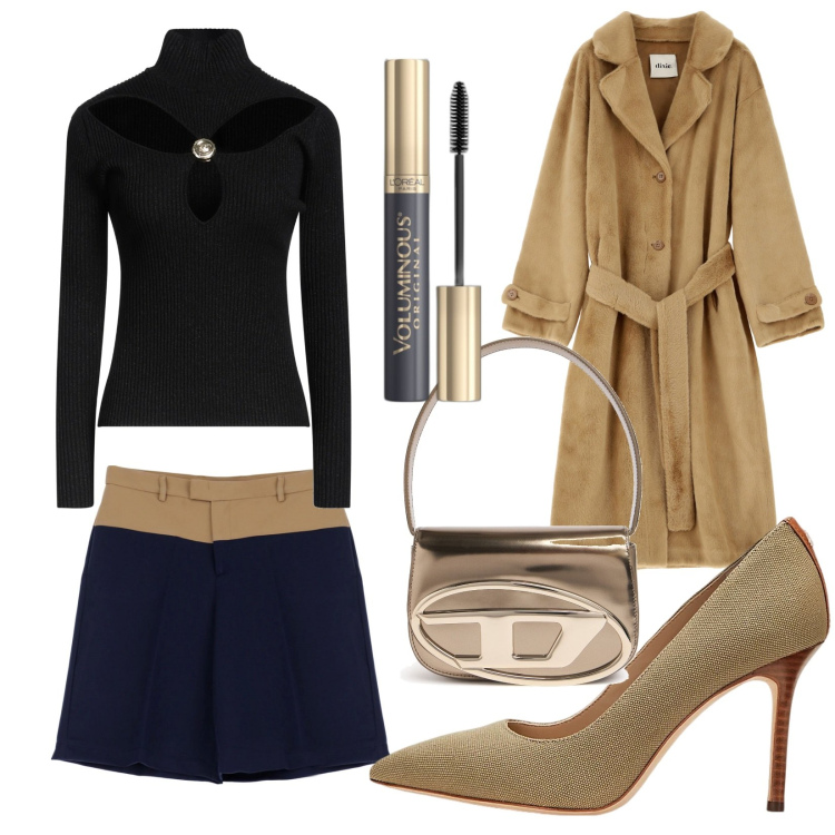 Outfit donna - Total look #2064512. Stile Trendy per Serata fuori. Abbinamento con maglieria, mascara, décolleté, cappotti, bermuda, borse a spalla.