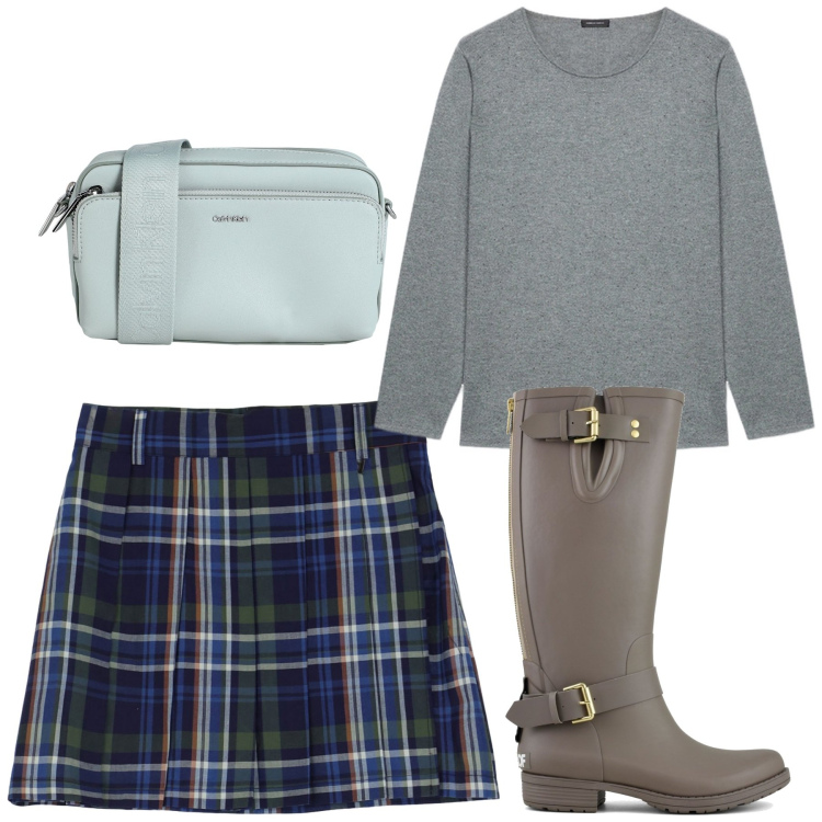 Outfit donna - Teen. Stile Trendy per Scuola/Università. Abbinamento con borse a tracolla, minigonne, stivali, maglieria.