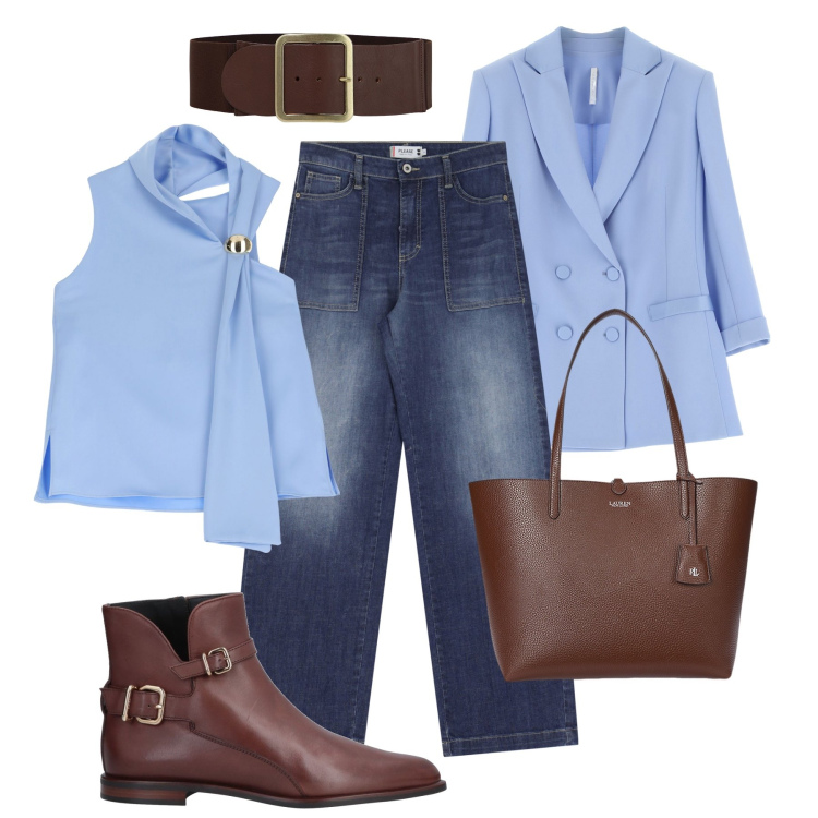 Outfit donna - Top asimmetrico H24. Stile Casual chic per Tutti i giorni. Abbinamento con stivaletti, jeans, top, blazer, cinture, borse tote.