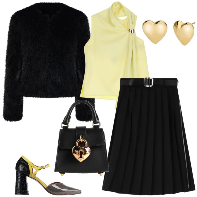 Outfit donna - Total look #2064544. Stile Chic per Serata fuori. Abbinamento con décolleté, borse a mano, orecchini, blazer, top, gonne longuette.