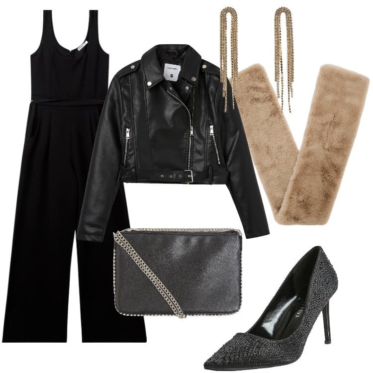 Outfit donna - Terranova per San Valentino. Stile Glamour per Serata fuori. Abbinamento con décolleté, orecchini, tute, giacche, sciarpe, borse a tracolla.