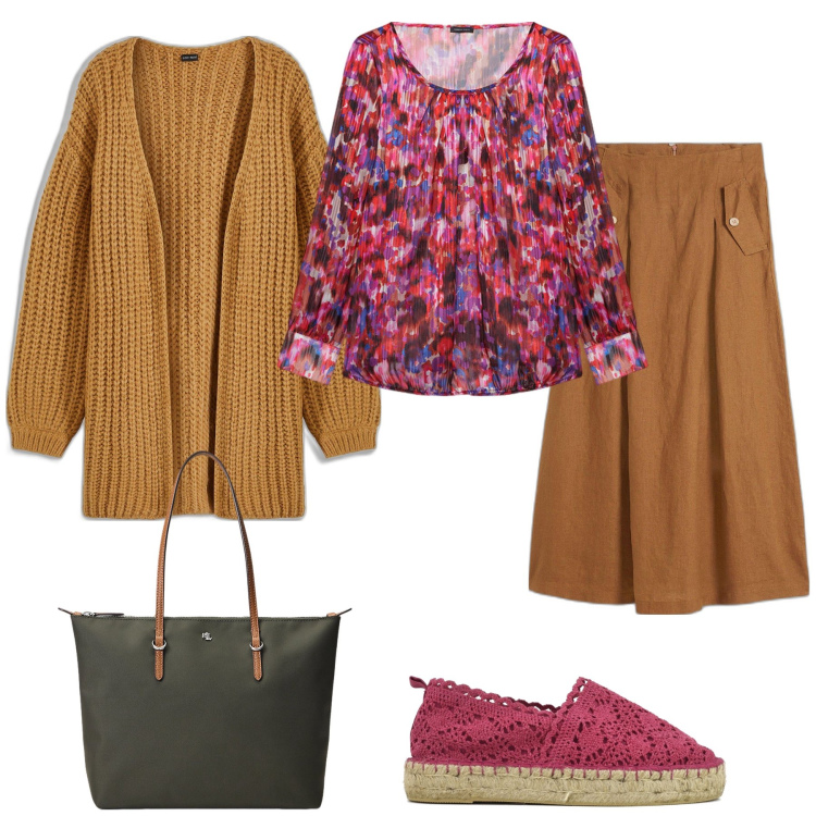 Outfit donna - Anni 70style. Stile 70s per Tutti i giorni. Abbinamento con gonne, cardigans, borse tote, bluse, espadrillas.