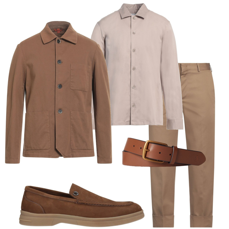Outfit uomo - Business informale. Stile Business/Elegante per Ufficio. Abbinamento con scarpe stringate, pantaloni chino, camicie, giacche, cinture.