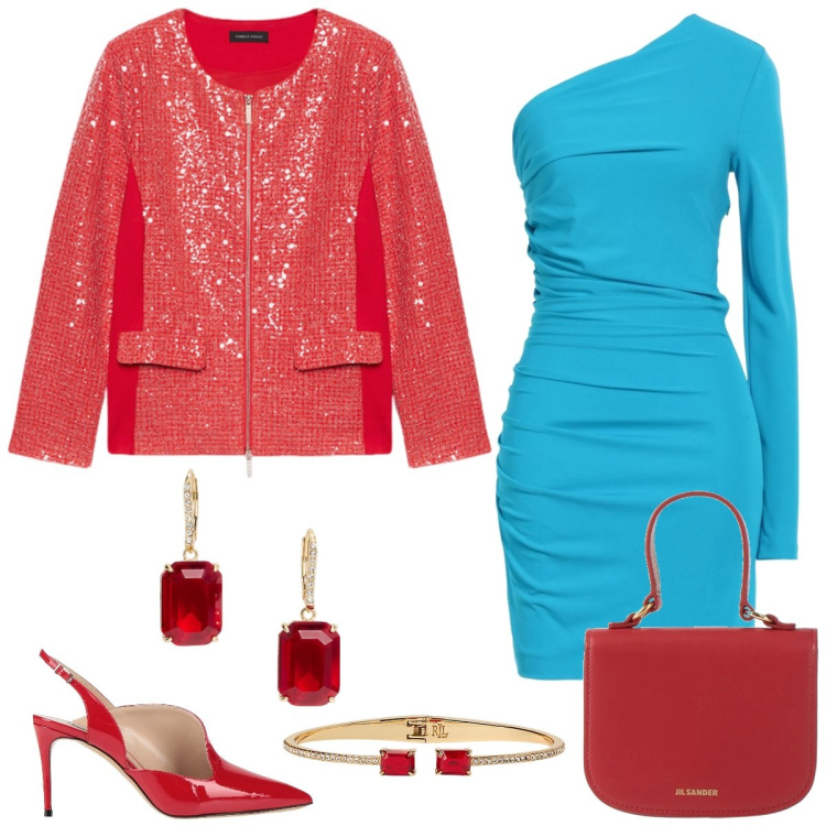 Outfit donna - Total look #2064583. Stile Sexy per Serata fuori. Abbinamento con borse a mano, décolleté, vestiti corti, orecchini, braccialetti, blazer.