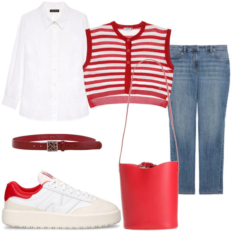 Outfit donna - Jeans e camicia. Stile Casual per Tutti i giorni. Abbinamento con borse a mano, cinture, gilet, camicie, jeans skinny, sneakers.