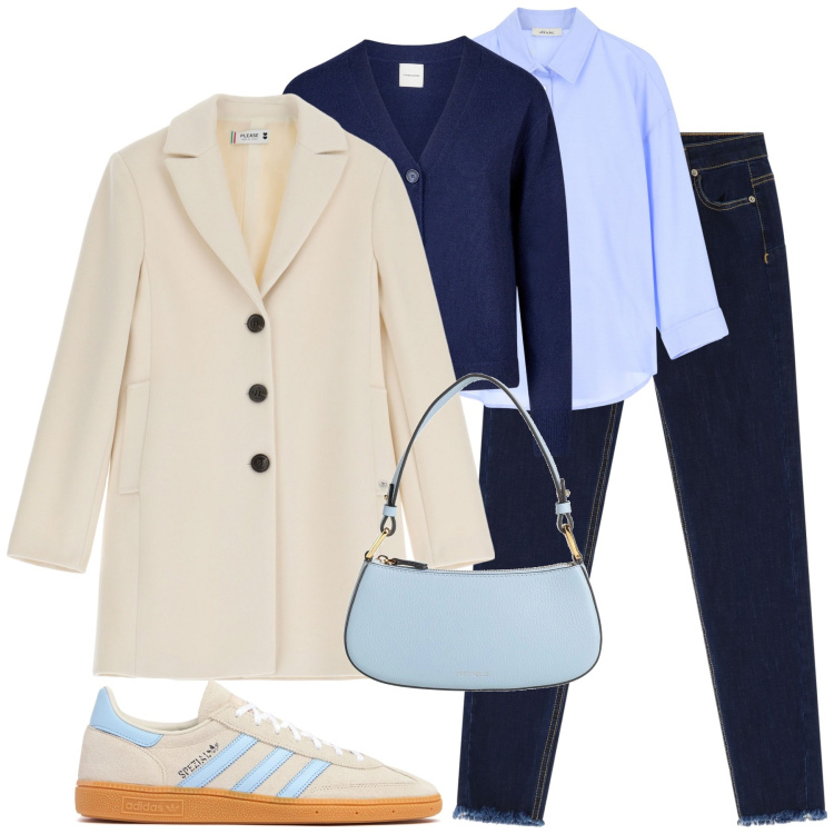 Outfit donna - City. Stile Casual chic per Tutti i giorni. Abbinamento con borse a mano, cappotti, jeans skinny, camicie, cardigans, sneakers.