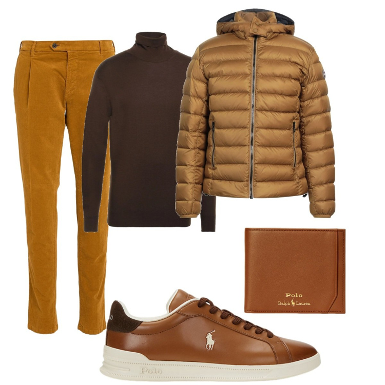 Outfit uomo - Total look #2064598. Stile Trendy per Tutti i giorni. Abbinamento con pantaloni, piumini, maglieria, sneakers, portafogli.
