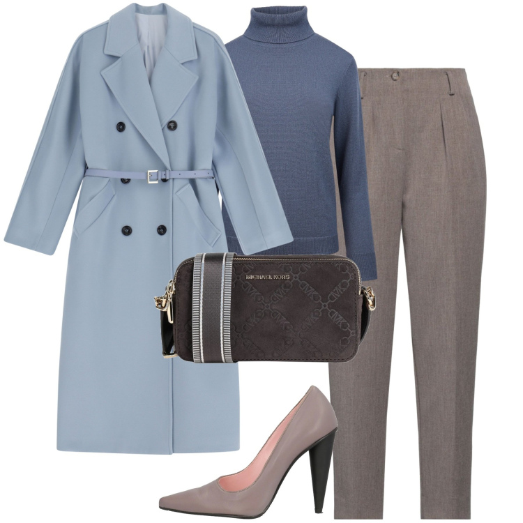 Outfit donna - City. Stile Urban per Tutti i giorni. Abbinamento con borse a tracolla, décolleté, pantaloni, cappotti, maglieria.