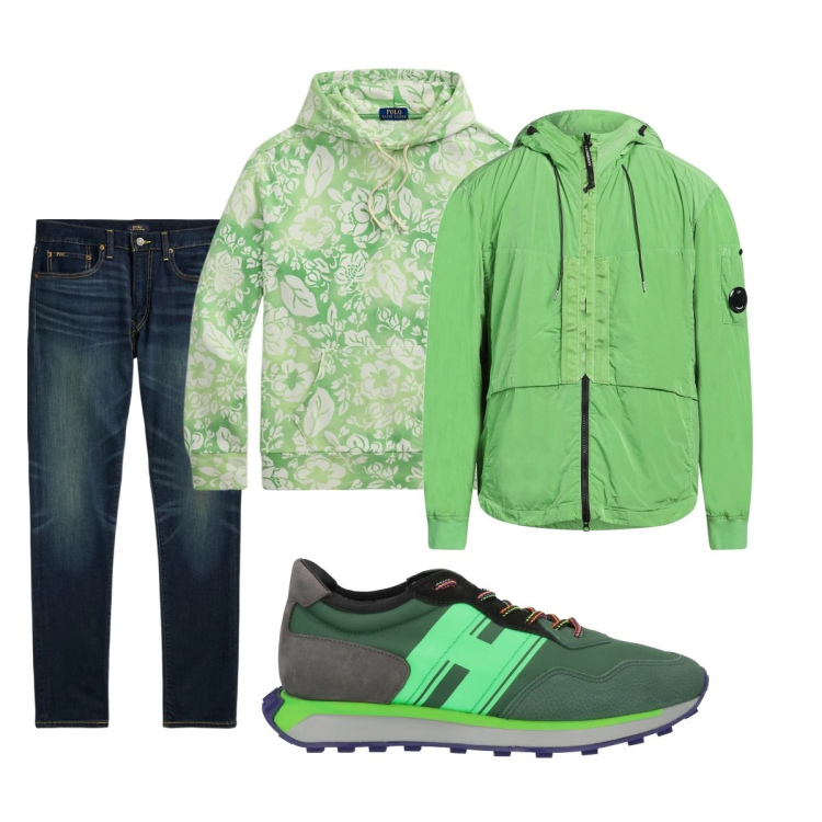 Outfit uomo - Total look #2064603. Stile Casual per Tutti i giorni. Abbinamento con sneakers, giacche, jeans, felpe con cappuccio.
