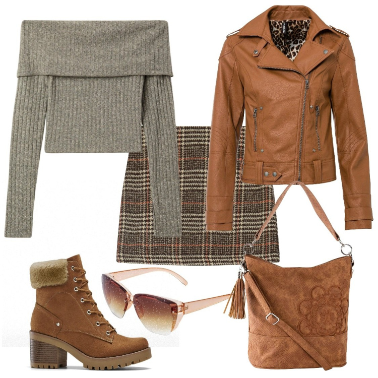 Outfit donna - Passeggiata in vista. Stile Casual chic per Serata fuori. Abbinamento con borse a mano, stivaletti, occhiali da sole, blazer, maglieria, minigonne.