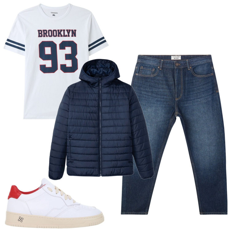Outfit uomo - City. Stile Casual per Tutti i giorni. Abbinamento con giacche, jeans, t-shirt, sneakers.