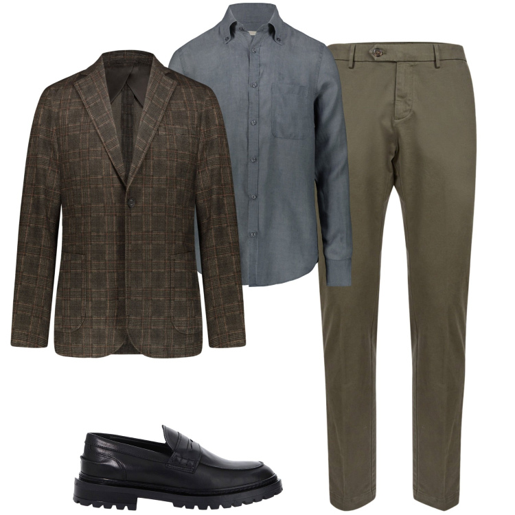 Outfit uomo - Total look #2064658. Stile Trendy per Tutti i giorni. Abbinamento con scarpe stringate, giacche, pantaloni chino, camicie.