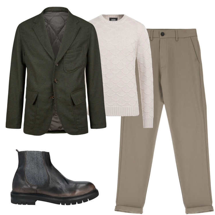 Outfit uomo - City. Stile Trendy per Tutti i giorni. Abbinamento con pullovers, stivali e stivaletti, pantaloni, giacche.