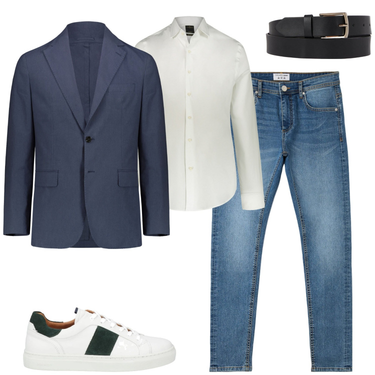 Outfit uomo - City. Stile Casual per Tutti i giorni. Abbinamento con sneakers, jeans skinny, camicie, giacche, cinture.