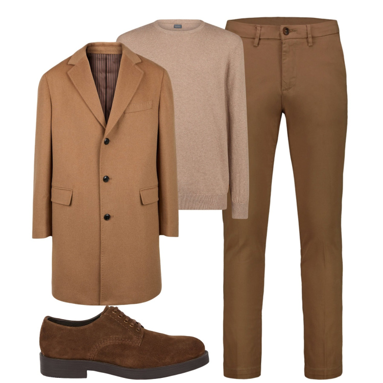 Outfit uomo - City. Stile Business/Elegante per Tutti i giorni. Abbinamento con maglieria, cappotti, pantaloni chino, scarpe stringate.