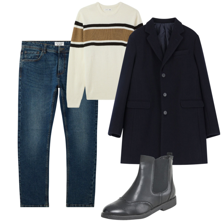 Outfit uomo - City. Stile Urban per Tutti i giorni. Abbinamento con stivali e stivaletti, jeans, maglieria, cappotti.