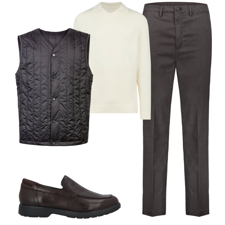 Outfit uomo - City. Stile Urban per Tutti i giorni. Abbinamento con scarpe stringate, piumini, maglieria, pantaloni.