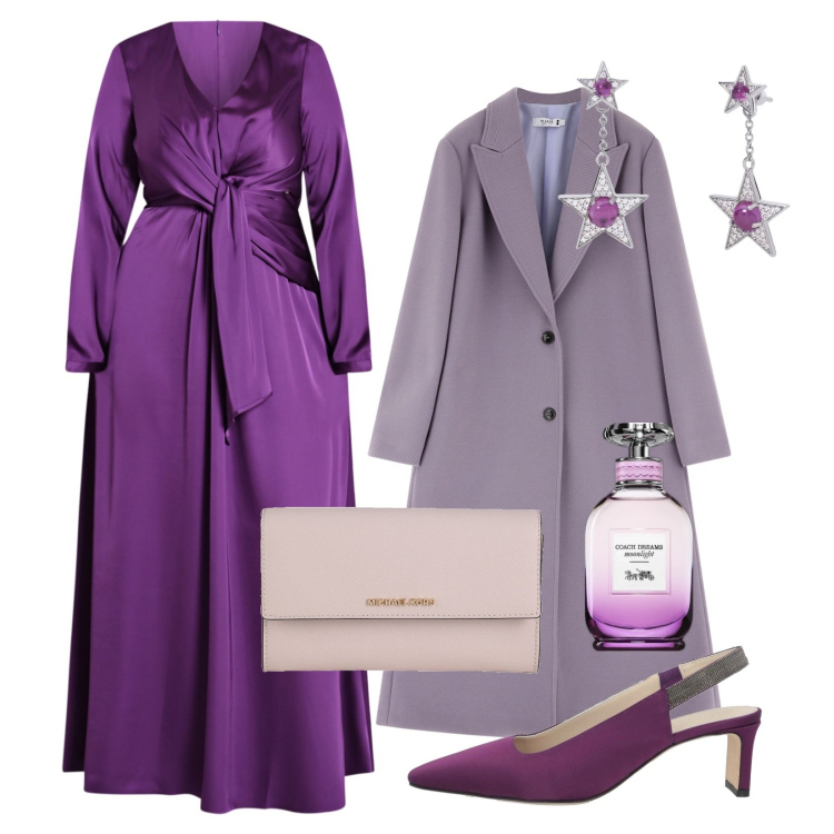 Outfit donna - Abito lungo per donne Curvy!. Stile Glamour per Cerimonia. Abbinamento con décolleté, borse a mano, profumi, orecchini, cappotti, vestiti lunghi.