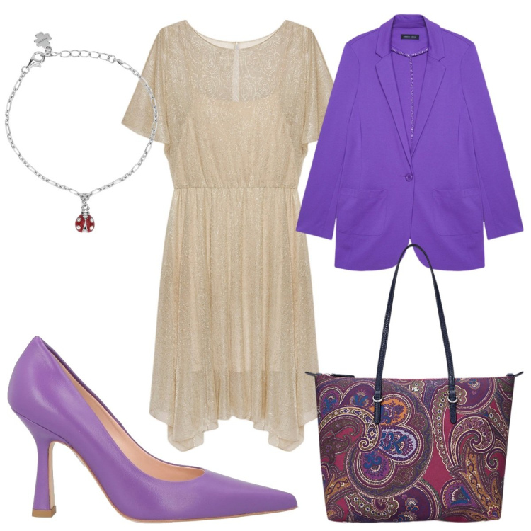 Outfit donna - Abiti asimmetrici - tutti i giorni. Stile Trendy per Tutti i giorni. Abbinamento con décolleté, braccialetti con ciondoli, borse tote, vestiti asimmetrici, blazer.
