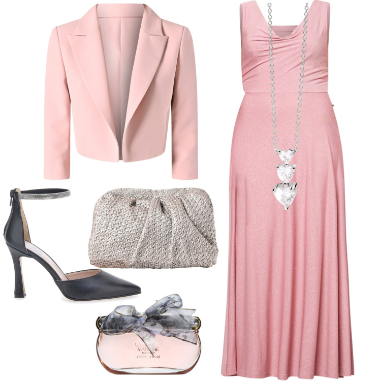 Outfit donna - Cerimonia pastello. Stile Bon Ton per Cerimonia. Abbinamento con profumi, collane, vestiti lunghi, clutch, blazer, décolleté.