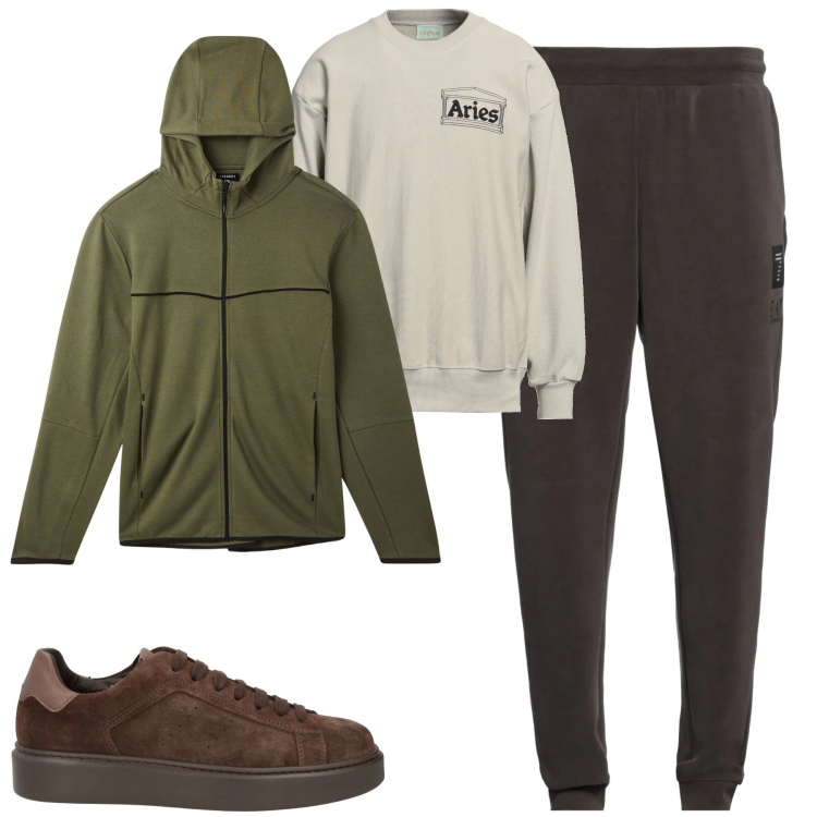 Outfit uomo - Al parco. Stile Casual per Tutti i giorni. Abbinamento con pantaloni, sneakers, felpe, felpe con cappuccio.