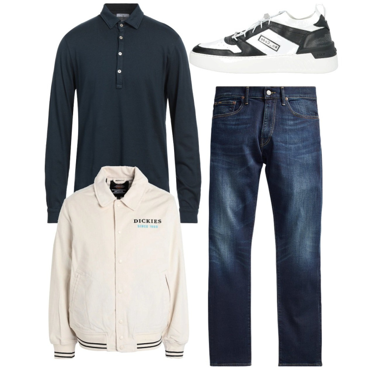 Outfit uomo - City. Stile Casual per Tutti i giorni. Abbinamento con giacche, sneakers, polo, jeans.