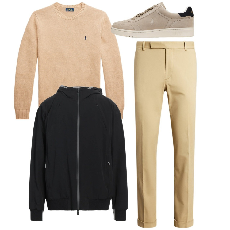 Outfit uomo - City. Stile Casual per Tutti i giorni. Abbinamento con giacche, pantaloni chino, maglieria, sneakers.