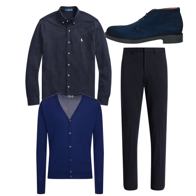 Outfit uomo - City. Stile Casual per Tutti i giorni. Abbinamento con stivali e stivaletti, camicie, pantaloni, cardigans.