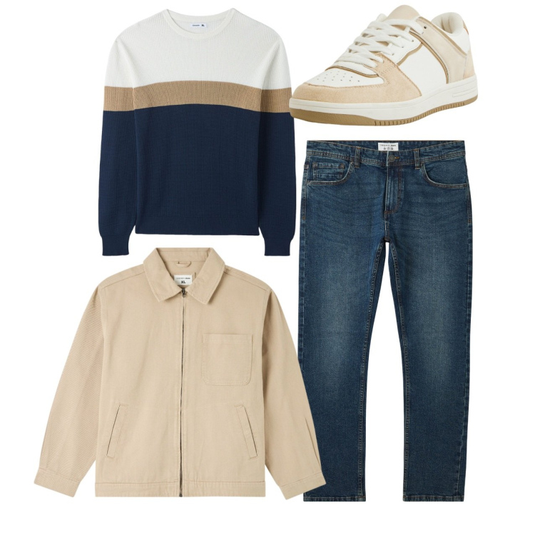 Outfit uomo - City. Stile Casual per Tutti i giorni. Abbinamento con giacche, jeans, maglieria, sneakers.