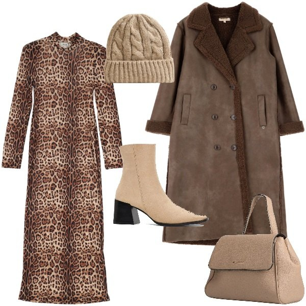 Outfit donna - marrone a febbraio. Stile Trendy per Tutti i giorni. Abbinamento con stivaletti, zaini, berretti, cappotti, vestiti.