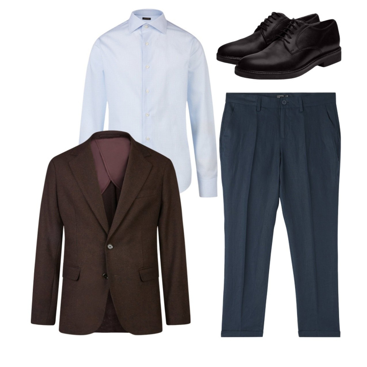 Outfit uomo - City. Stile Casual per Tutti i giorni. Abbinamento con pantaloni chino, scarpe stringate, giacche, camicie.