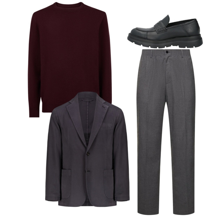 Outfit uomo - City. Stile Casual per Tutti i giorni. Abbinamento con scarpe stringate, maglieria, giacche, pantaloni.