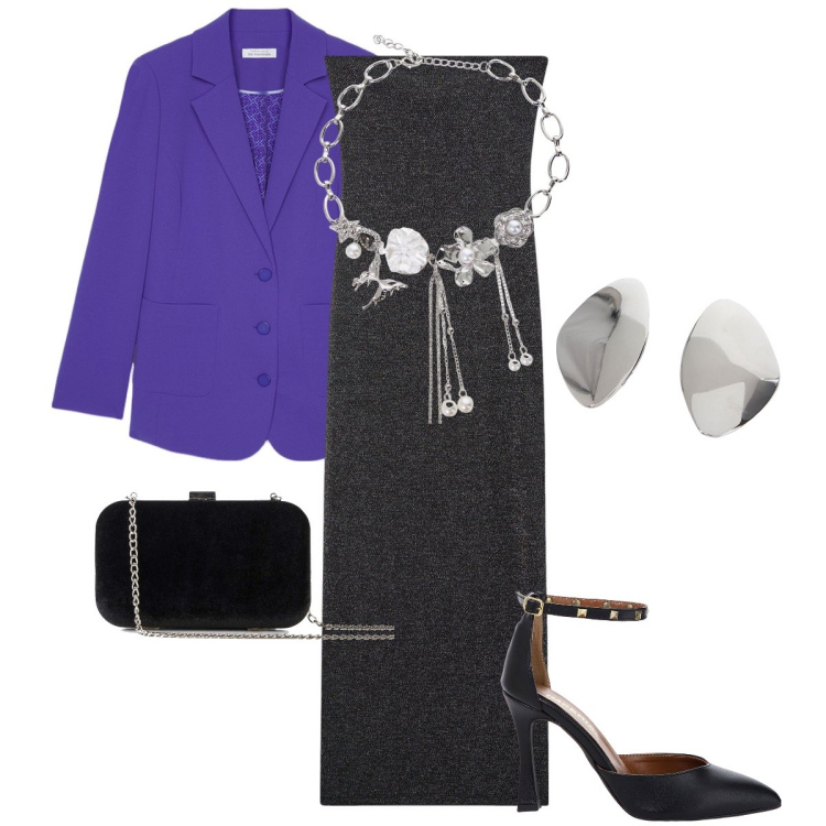 Outfit donna - Il vestito lurex. Stile Glamour per Serata fuori. Abbinamento con pochette, vestiti lunghi, décolleté, orecchini, collane, blazer.