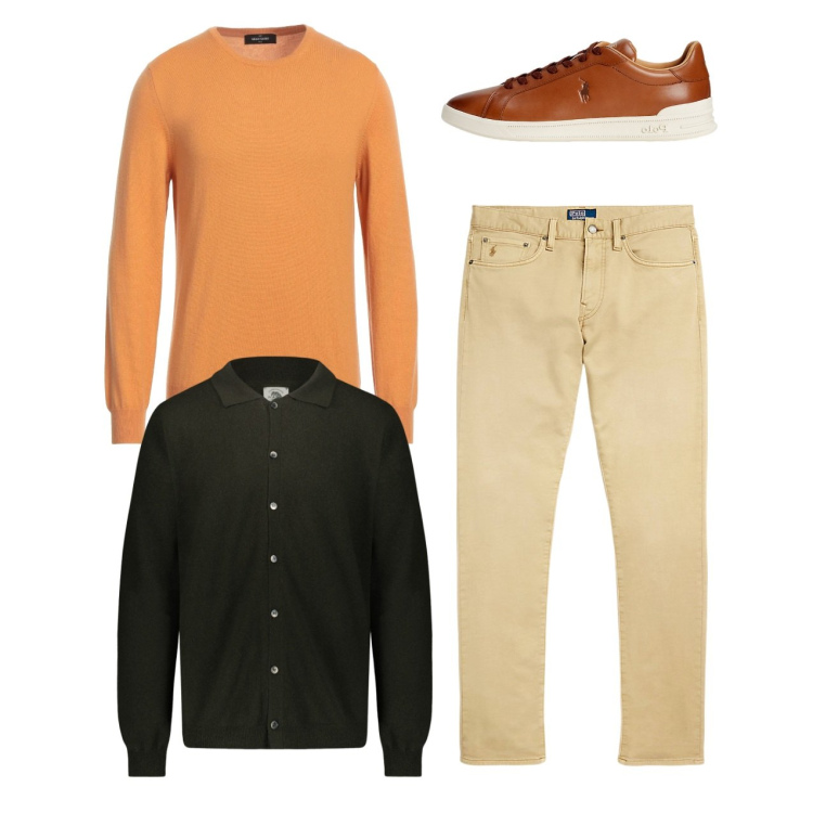 Outfit uomo - City. Stile Casual per Tutti i giorni. Abbinamento con pullovers, sneakers, pantaloni chino, polo.