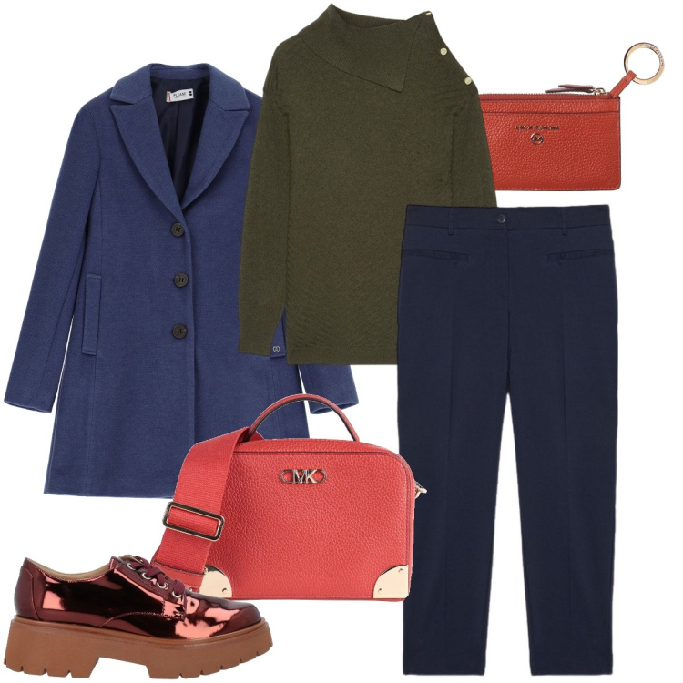 Outfit donna - Il completo di Michael Kors. Stile Trendy per Ufficio. Abbinamento con scarpe stringate, borse a tracolla, portafogli, cappotti, pantaloni, maglieria.
