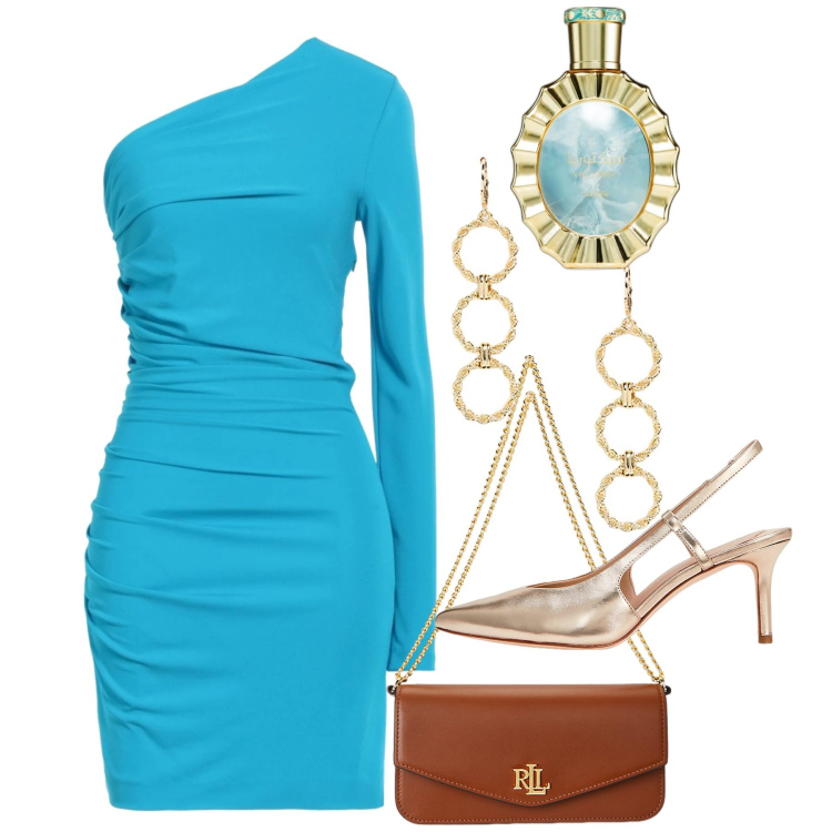 Outfit donna - Abiti asimmetrici - Focus Donna Curvy I. Stile Chic per Cerimonia. Abbinamento con vestiti corti, profumi, borse a spalla, orecchini, décolleté.