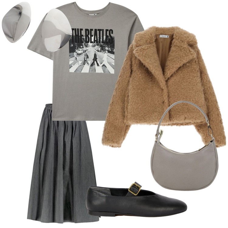 Outfit donna - In città. per Tutti i giorni. Abbinamento con t-shirt, orecchini, borse a spalla, blazer, gonne, ballerine.