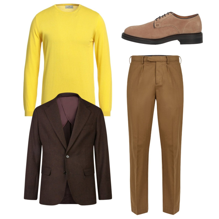 Outfit uomo - City. Stile Casual per Tutti i giorni. Abbinamento con scarpe stringate, pullovers, giacche, pantaloni.