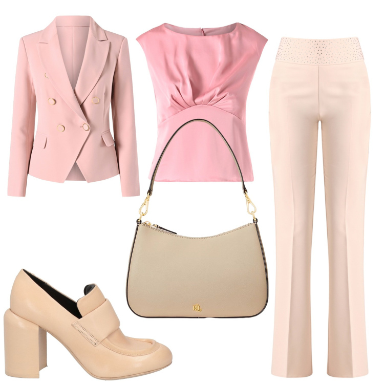 Outfit donna - Total look #2064908. Stile Chic per Cerimonia. Abbinamento con mocassini, blazer, top, pantaloni, borse a spalla.
