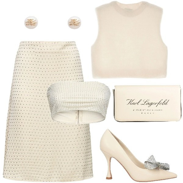 Outfit donna - Color burro delicato. Stile Vintage retrò per Cerimonia. Abbinamento con décolleté, borse a mano, orecchini, gilet, gonne, top.