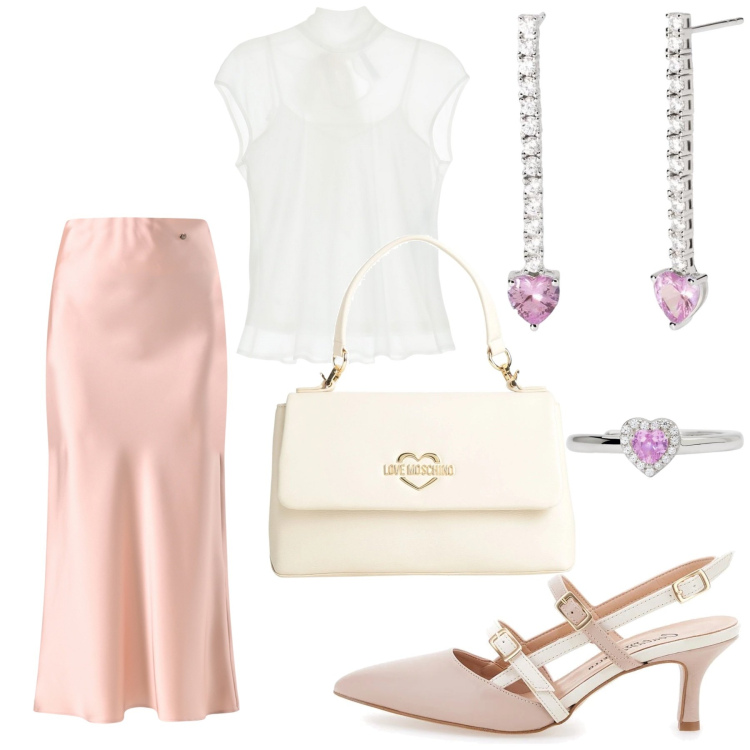 Outfit donna - Total look #2064915. Stile Chic per Cerimonia. Abbinamento con borse a mano, anelli, orecchini, gonne, top, décolleté.