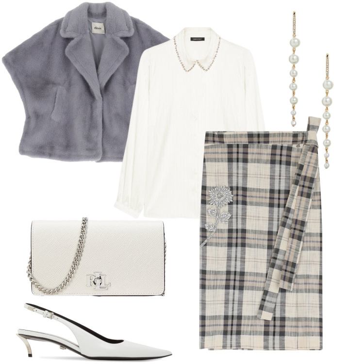 Outfit donna - La gonna a portafoglio. Stile Vintage retrò per Cerimonia. Abbinamento con blazer, gonne longuette, orecchini, borse a tracolla, camicie, décolleté.