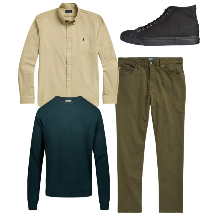 Outfit uomo - City. Stile Casual per Tutti i giorni. Abbinamento con pantaloni chino, sneakers, camicie, maglieria.