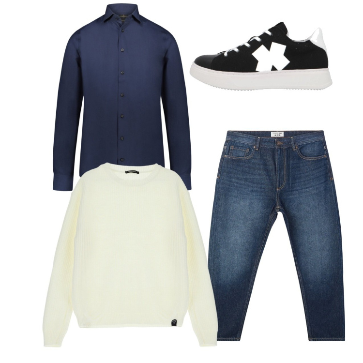 Outfit uomo - City. Stile Casual per Tutti i giorni. Abbinamento con sneakers, jeans, maglieria, camicie.