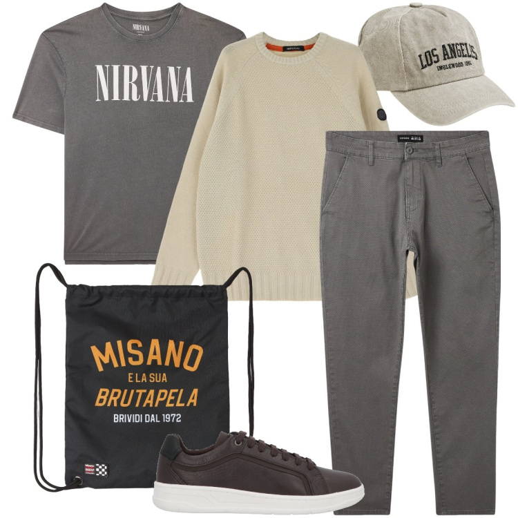 Outfit uomo - Tempo libero. Stile Casual per Tutti i giorni. Abbinamento con sneakers, borse sportive, t-shirt, pantaloni chino, cappelli, maglieria.