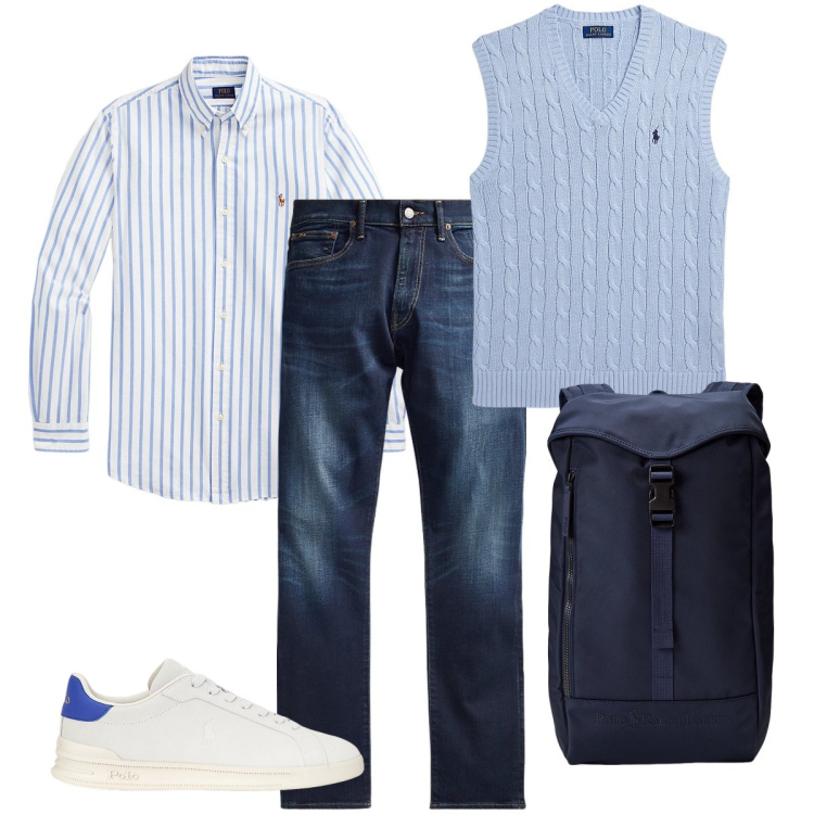 Outfit uomo - Il gilet a trecce. Stile Urban per Ufficio. Abbinamento con jeans, camicie, maglieria, sneakers, borse sportive.