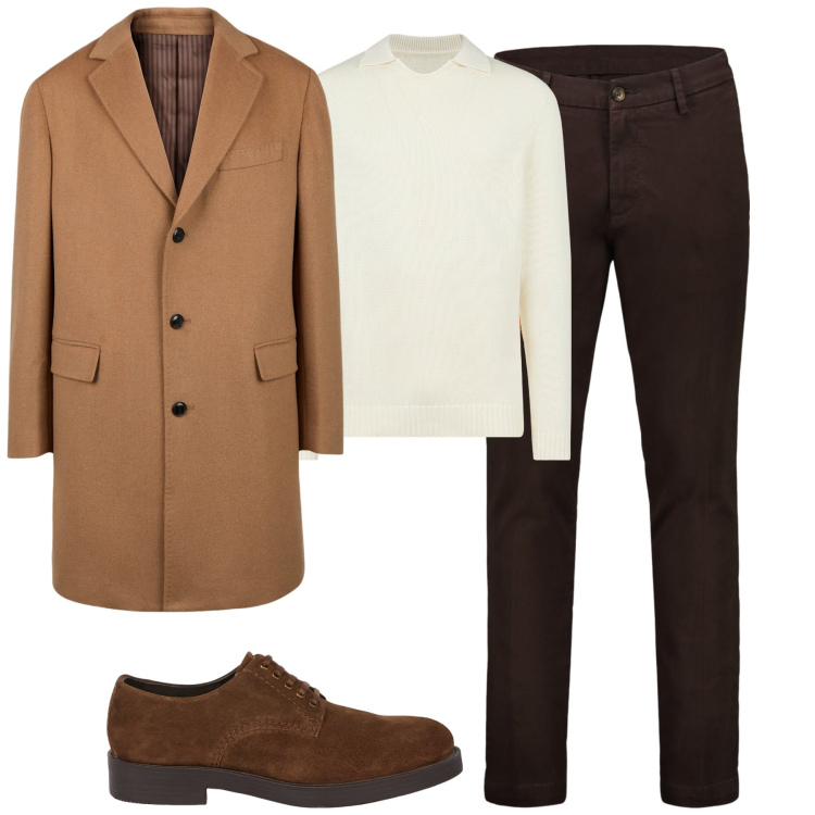 Outfit uomo - Total look #2064974. Stile Business/Elegante per Tutti i giorni. Abbinamento con cappotti, maglieria, pantaloni chino, scarpe stringate.