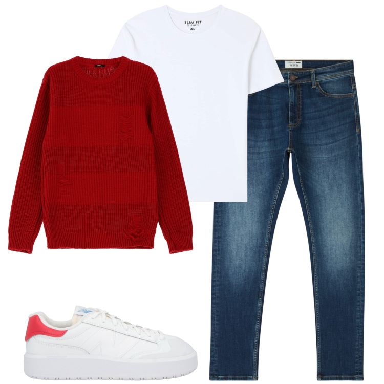 Outfit uomo - Total look #2064982. Stile Casual per Tutti i giorni. Abbinamento con sneakers, jeans skinny, t-shirt, maglieria.